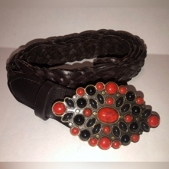 Western Braided Brown Leather Belt Sz XL - Picture 1 of 3